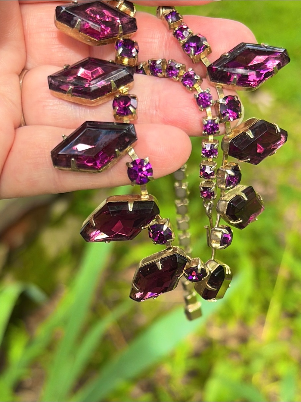 Vintage Rhinestone Jewelry Vibrant Purple Majestic Necklace HTF
